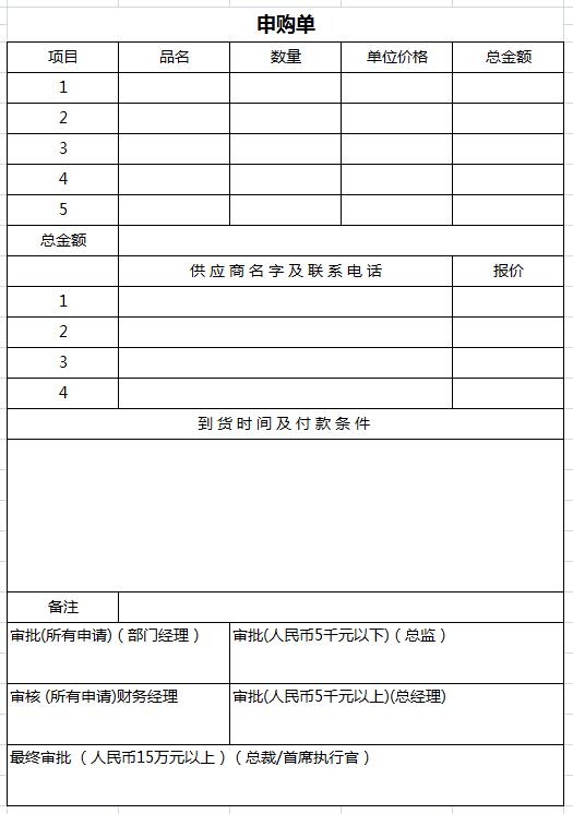 申购单excal模板