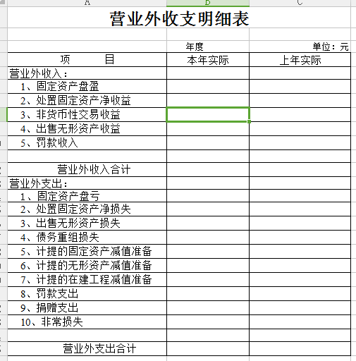 收支明细表模板表格